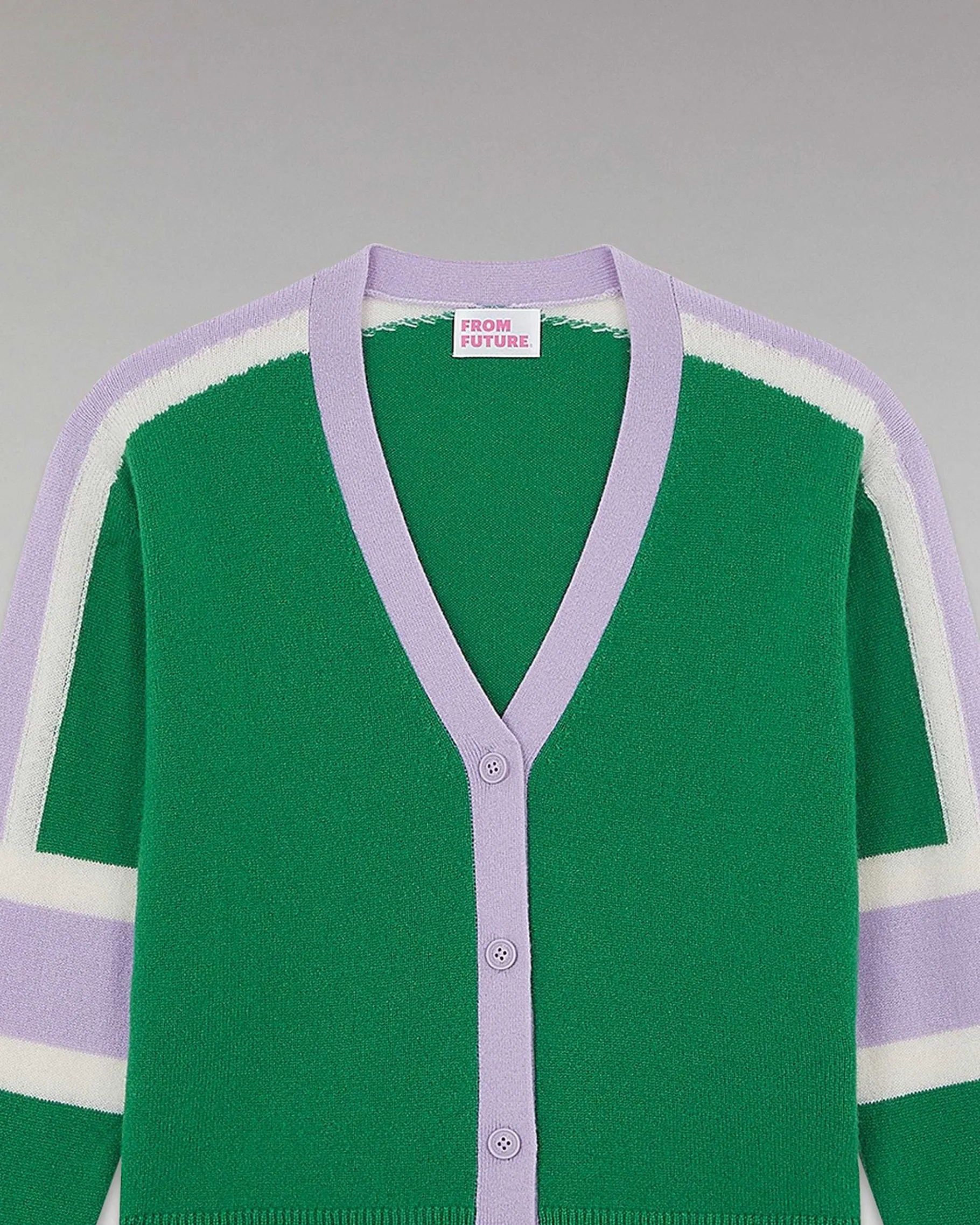 Best FROM FUTURE Pull Cardigan Manches Tricolore Leger Winter Green