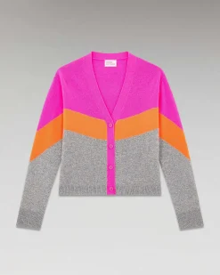 Discount FROM FUTURE Pull Cardigan Tricolore Leger Gris Chine Fonce