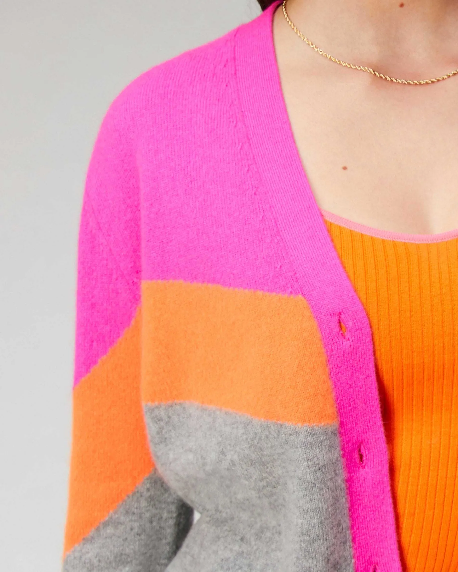 Hot FROM FUTURE Pull Cardigan Tricolore Leger Gris Chine Fonce