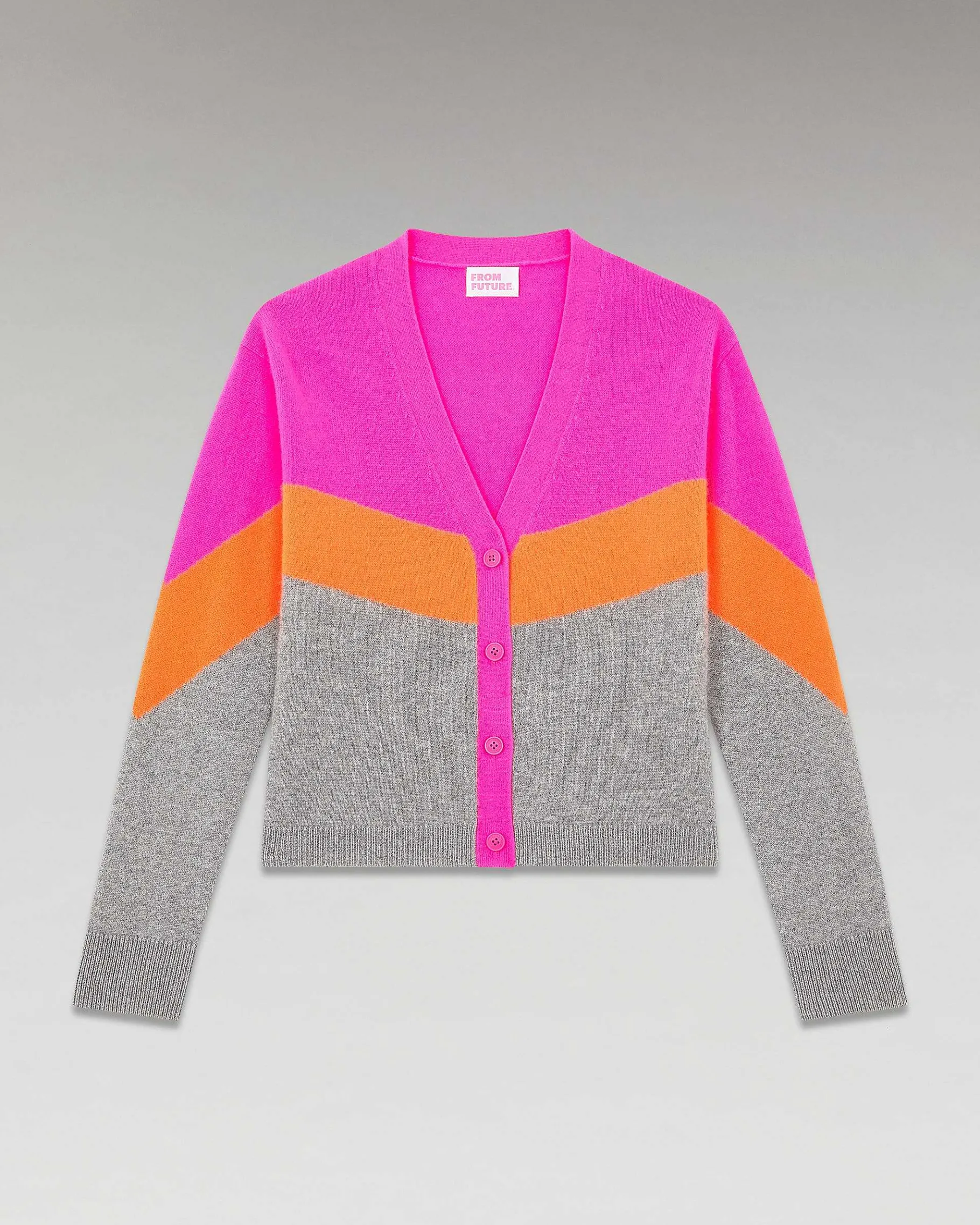 Hot FROM FUTURE Pull Cardigan Tricolore Leger Gris Chine Fonce