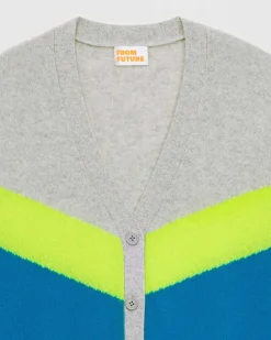 Hot FROM FUTURE Pull Cardigan Tricolore Leger Power Blue