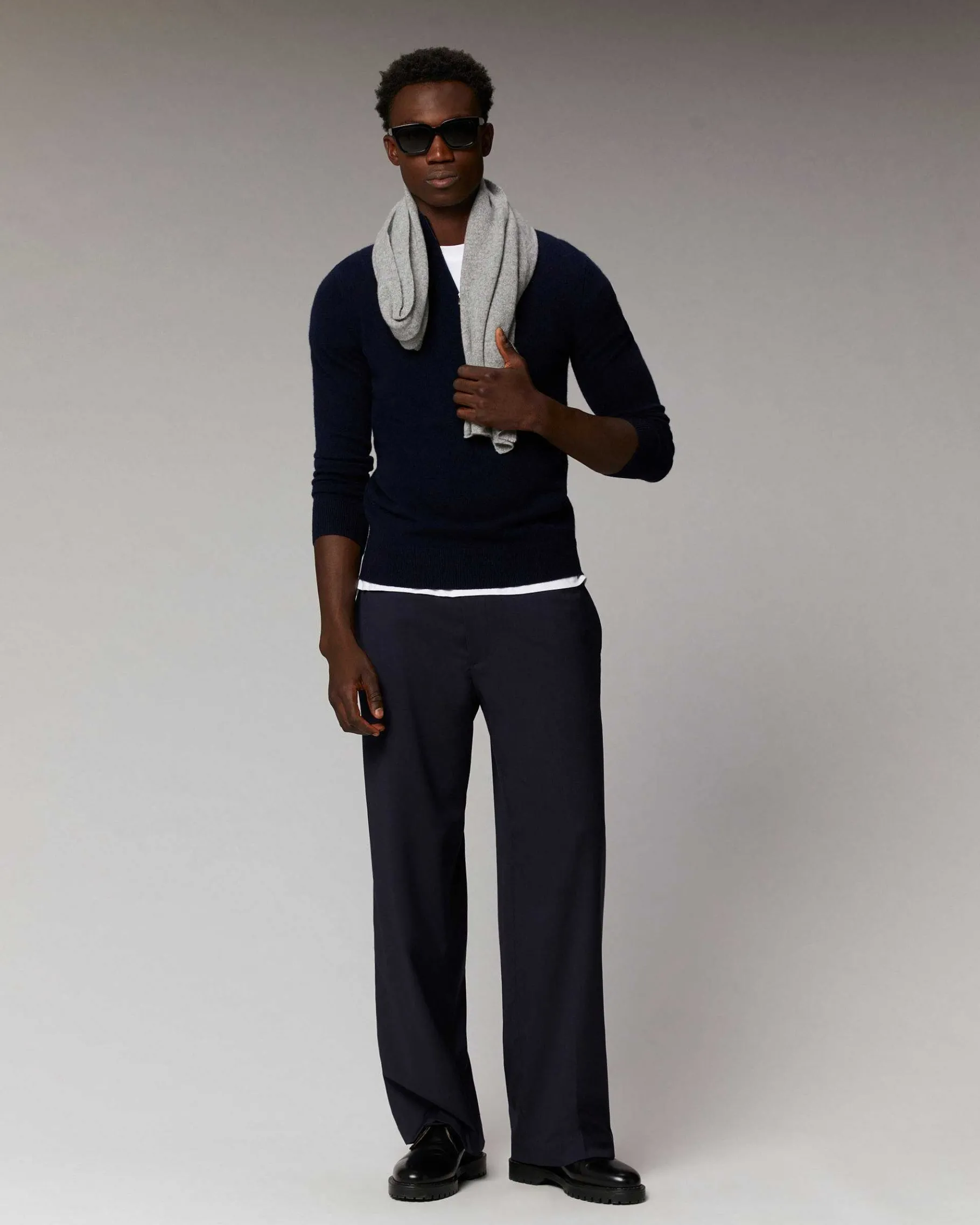Online FROM FUTURE Pull Col Camionneur Basique Navy