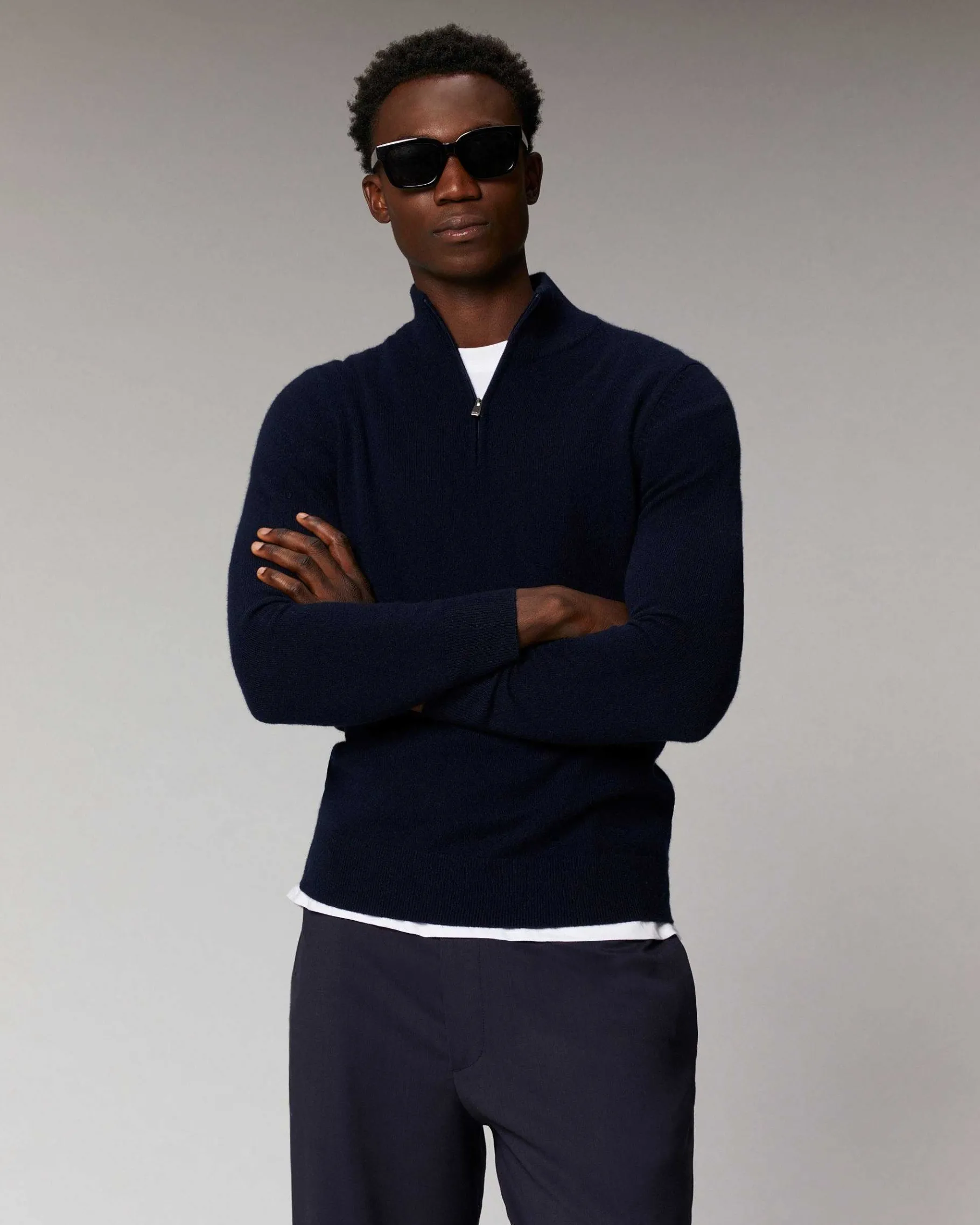Online FROM FUTURE Pull Col Camionneur Basique Navy
