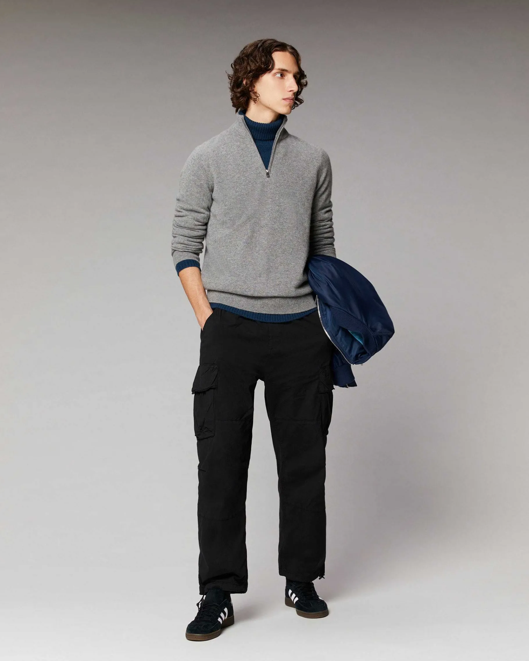Online FROM FUTURE Pull Col Camionneur Basique Gris Chine Fonce