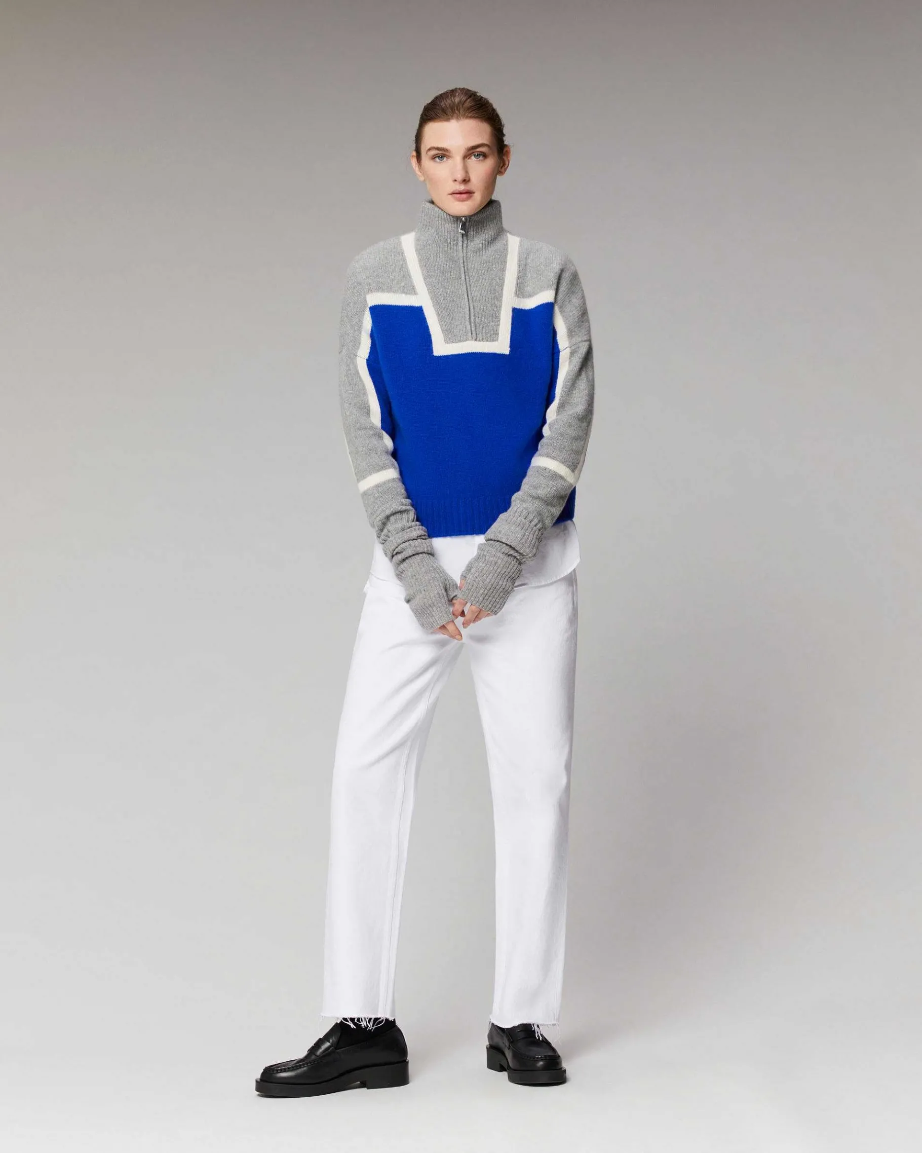 Hot FROM FUTURE Pull Col Camionneur Bicolore Navy