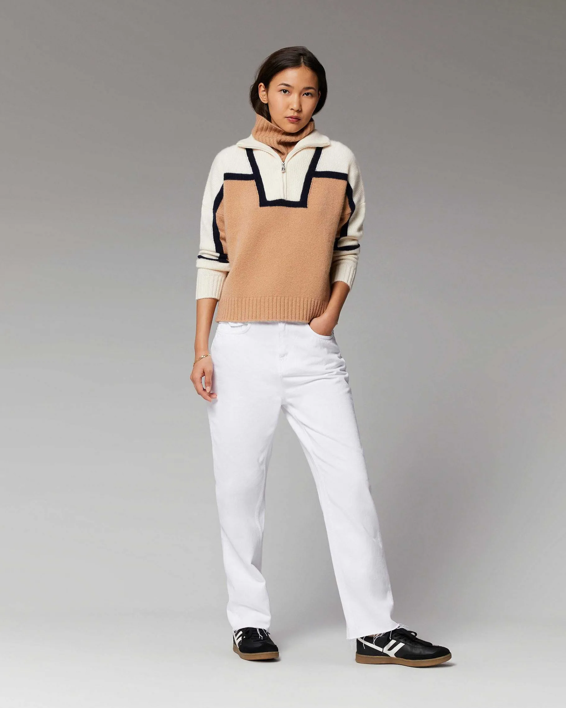 Hot FROM FUTURE Pull Col Camionneur Bicolore Navy