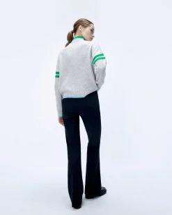 FROM FUTURE Pull Col Camionneur Bord-Cotes Tricot Ajoure Gris Chine Clair