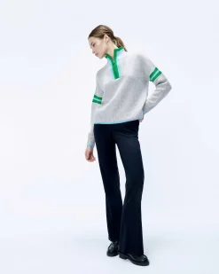 FROM FUTURE Pull Col Camionneur Bord-Cotes Tricot Ajoure Gris Chine Clair