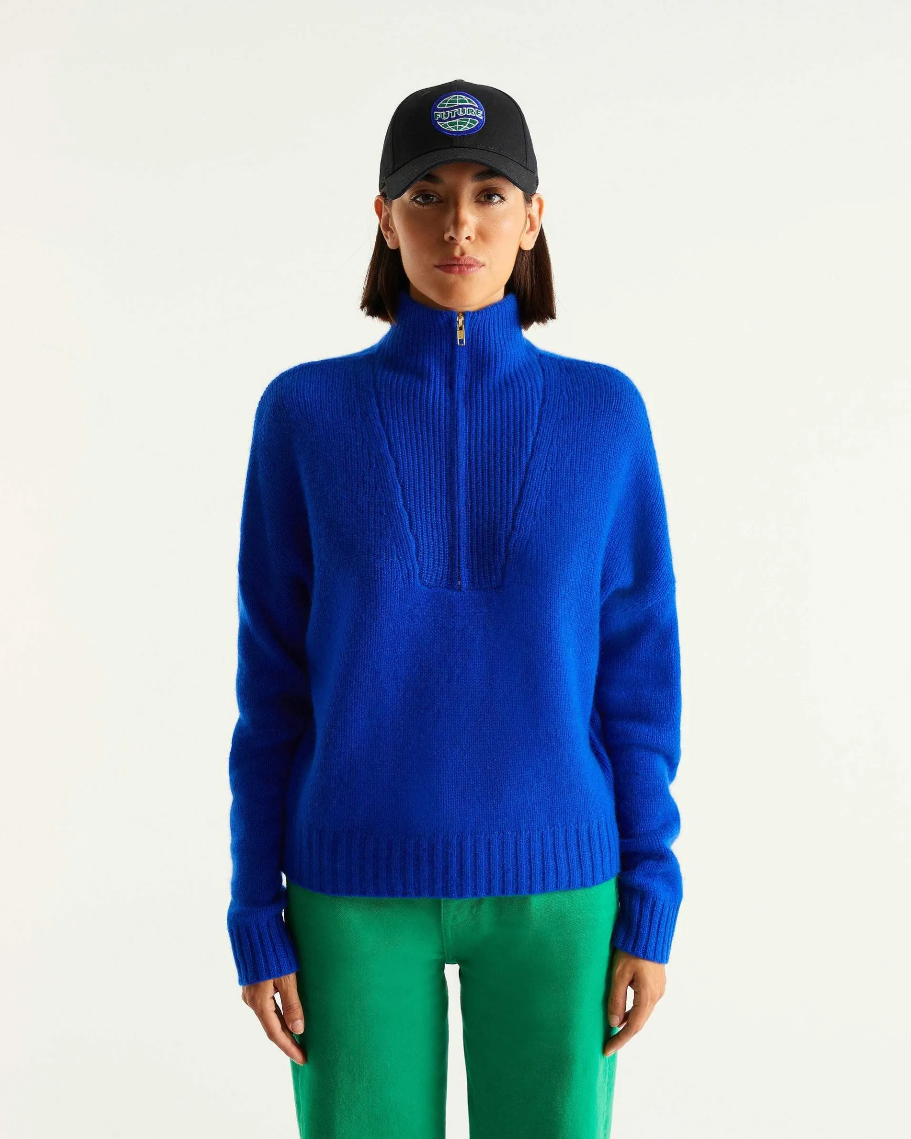 Online FROM FUTURE Pull Col Camionneur Epais Pop Blue