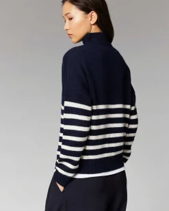 Sale FROM FUTURE Pull Col Camionneur Mariniere Navy
