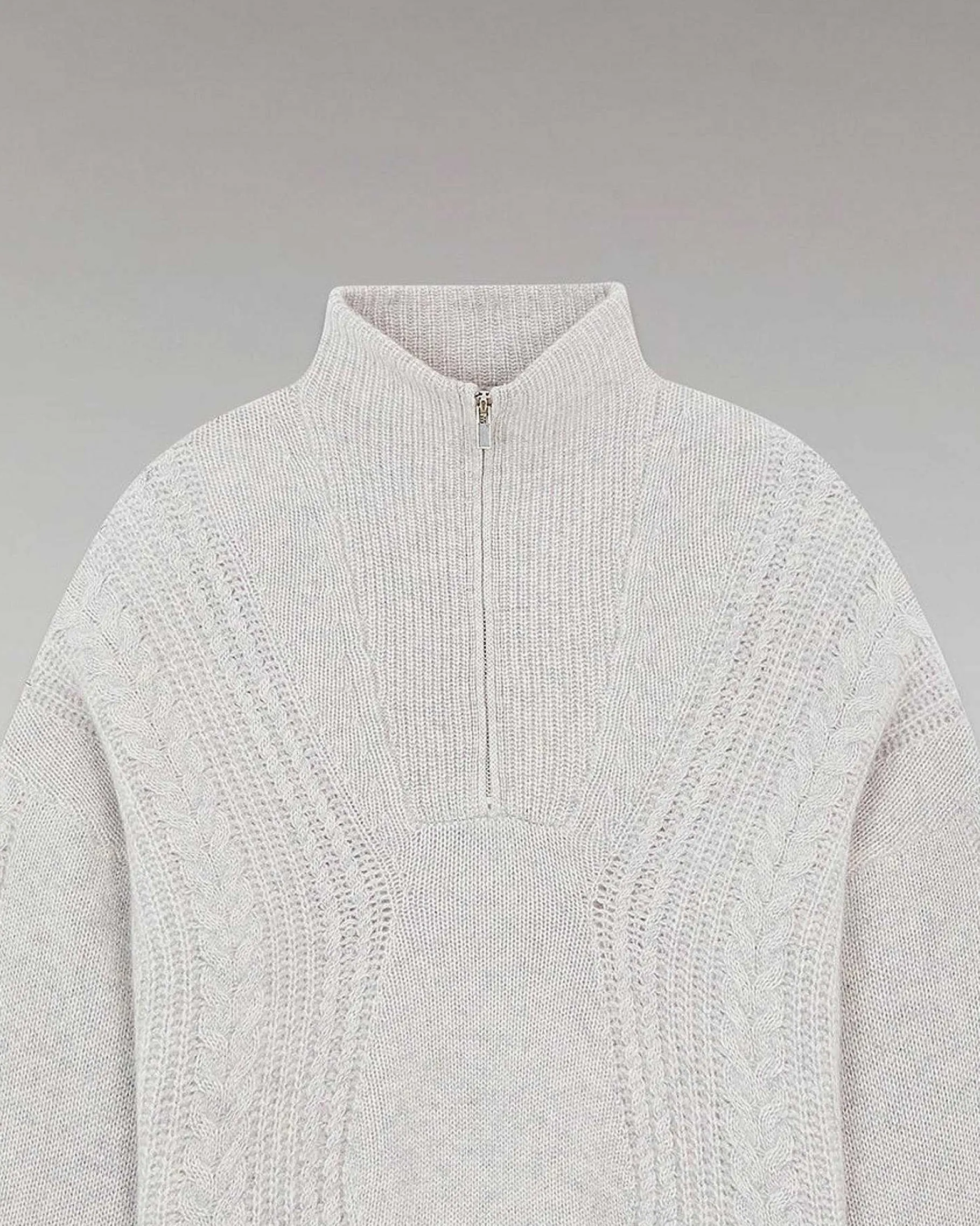 Discount FROM FUTURE Pull Col Camionneur Torsades Gris Chine Clair