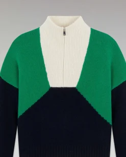 New FROM FUTURE Pull Col Camionneur Tricolore Navy