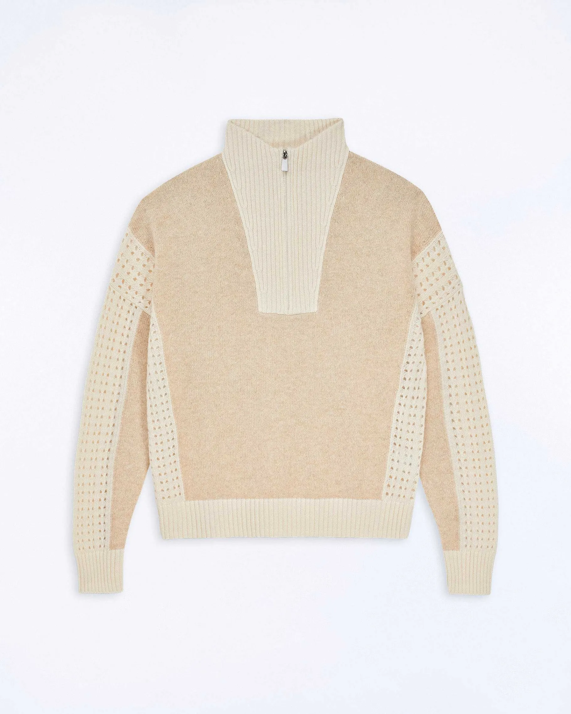 Hot FROM FUTURE Pull Col Camionneur Tricot Ajoure Beige Chine