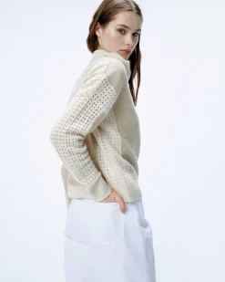 Hot FROM FUTURE Pull Col Camionneur Tricot Ajoure Beige Chine