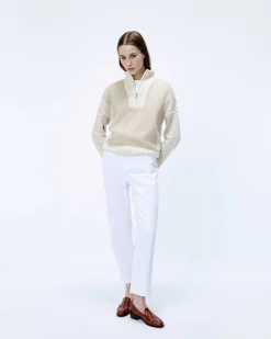 Hot FROM FUTURE Pull Col Camionneur Tricot Ajoure Beige Chine