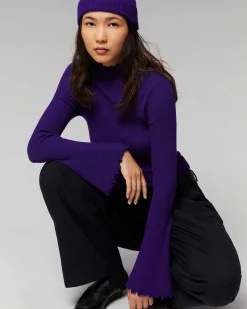 Hot FROM FUTURE Pull Col Montant A Cotes Manches Evasees Intense Purple