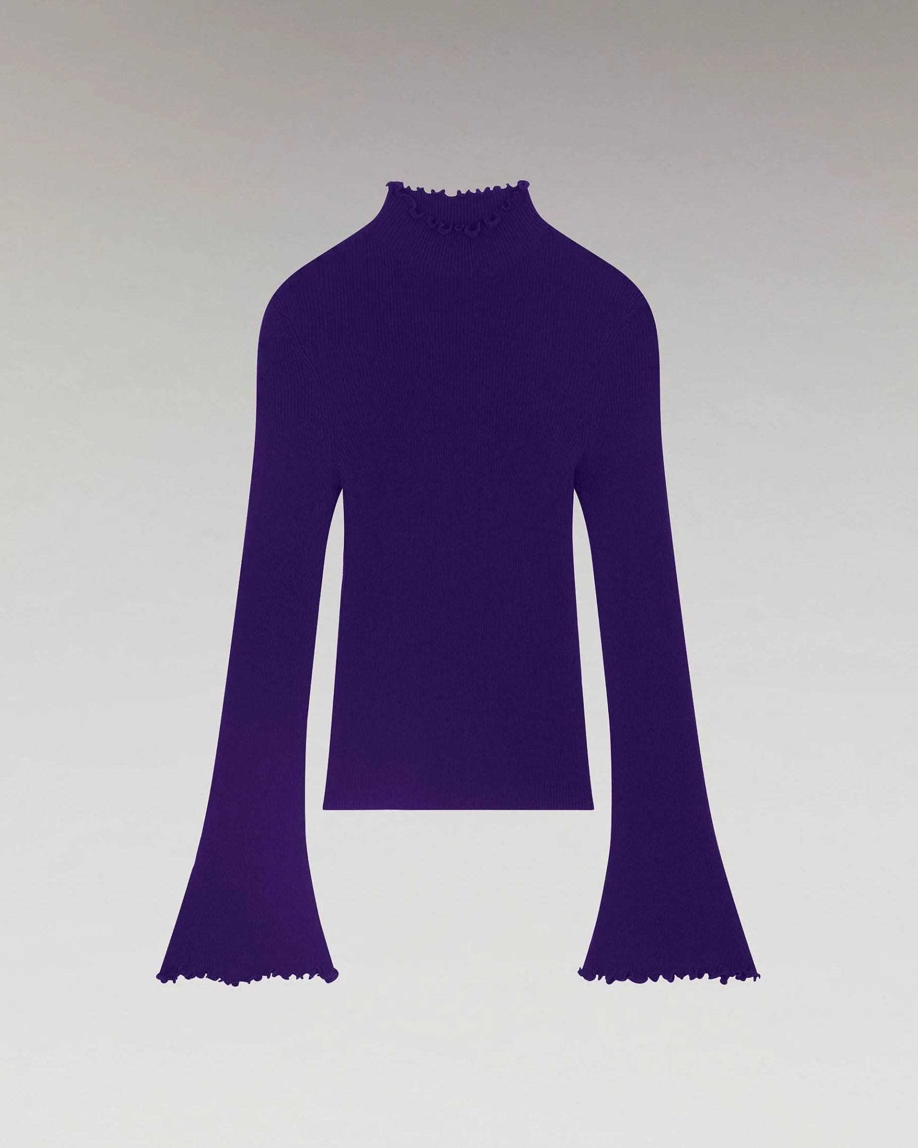 Hot FROM FUTURE Pull Col Montant A Cotes Manches Evasees Intense Purple
