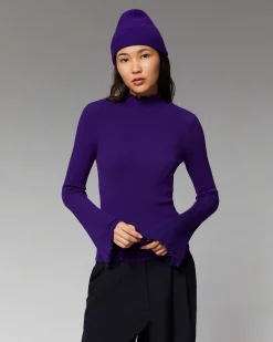 Hot FROM FUTURE Pull Col Montant A Cotes Manches Evasees Intense Purple