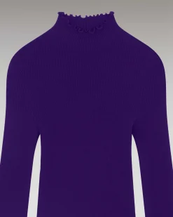 Hot FROM FUTURE Pull Col Montant A Cotes Manches Evasees Intense Purple