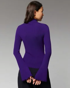 Hot FROM FUTURE Pull Col Montant A Cotes Manches Evasees Intense Purple