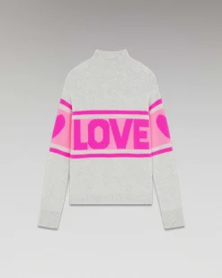 Best FROM FUTURE Pull Col Montant Bande Love Gris Chine Clair