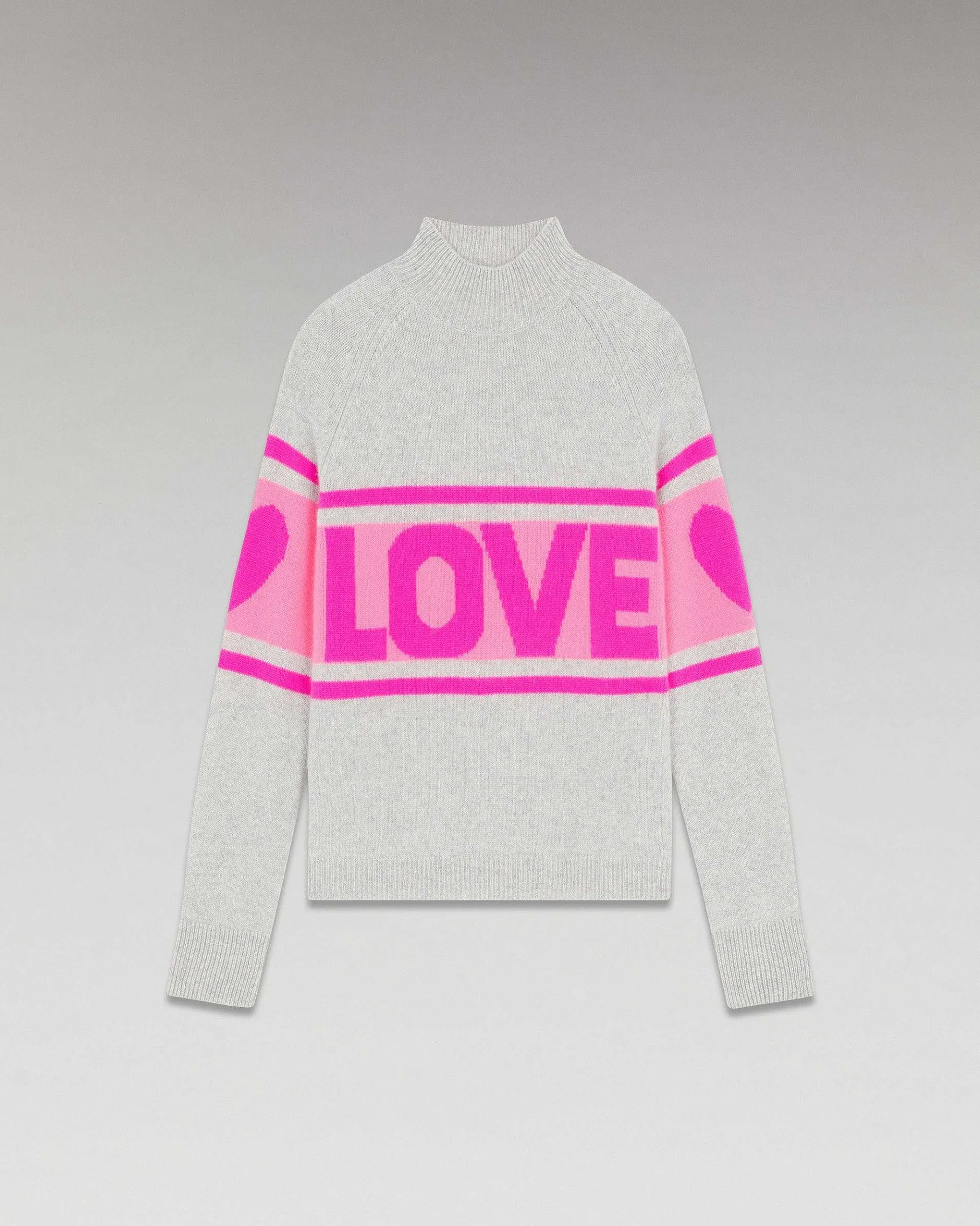 Best FROM FUTURE Pull Col Montant Bande Love Gris Chine Clair