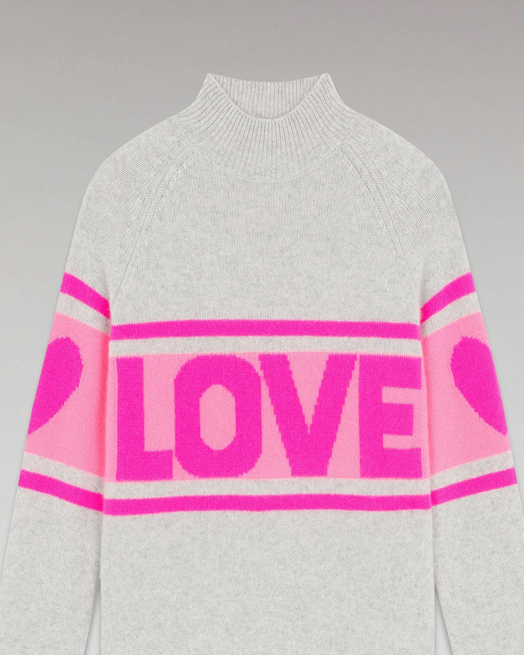 Best FROM FUTURE Pull Col Montant Bande Love Gris Chine Clair