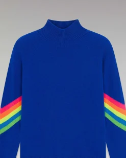 Online FROM FUTURE Pull Col Montant Bandes Manches Multico Leger Pop Blue