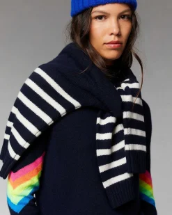Outlet FROM FUTURE Pull Col Montant Bandes Manches Multico Leger Navy