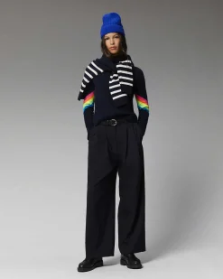 Outlet FROM FUTURE Pull Col Montant Bandes Manches Multico Leger Navy