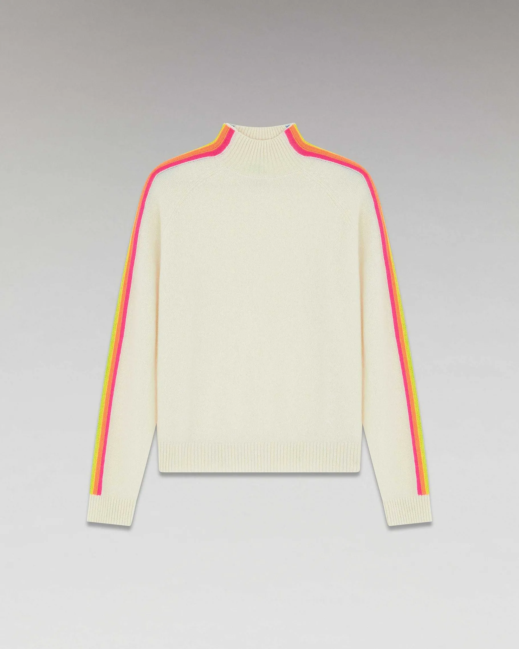 Clearance FROM FUTURE Pull Col Montant Bandes Manches Multicolore Leger Ecru