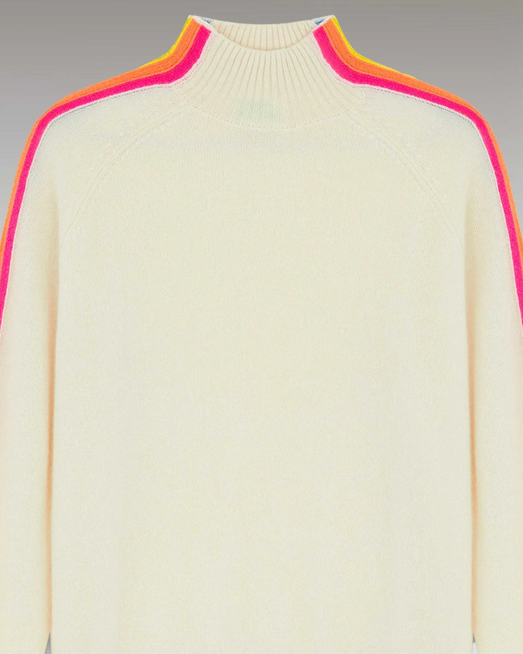 Clearance FROM FUTURE Pull Col Montant Bandes Manches Multicolore Leger Ecru