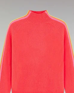 Outlet FROM FUTURE Pull Col Montant Bandes Manches Multicolore Leger Coral Pink