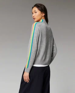 New FROM FUTURE Pull Col Montant Bandes Manches Multicolore Leger Winter Green