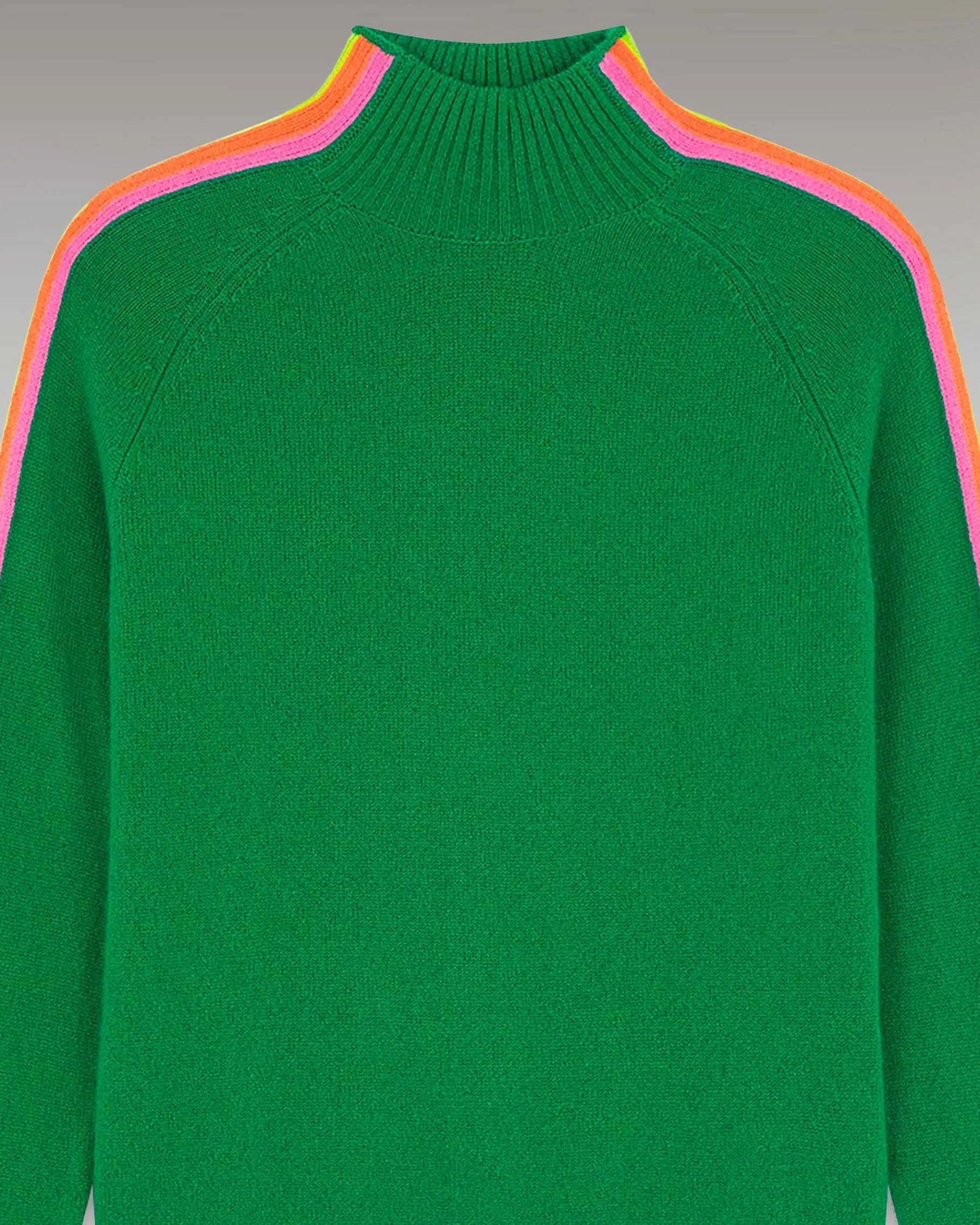 New FROM FUTURE Pull Col Montant Bandes Manches Multicolore Leger Winter Green