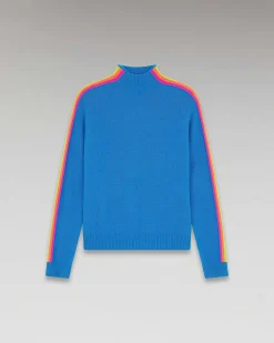 Outlet FROM FUTURE Pull Col Montant Bandes Manches Multicolore Leger Disco Blue
