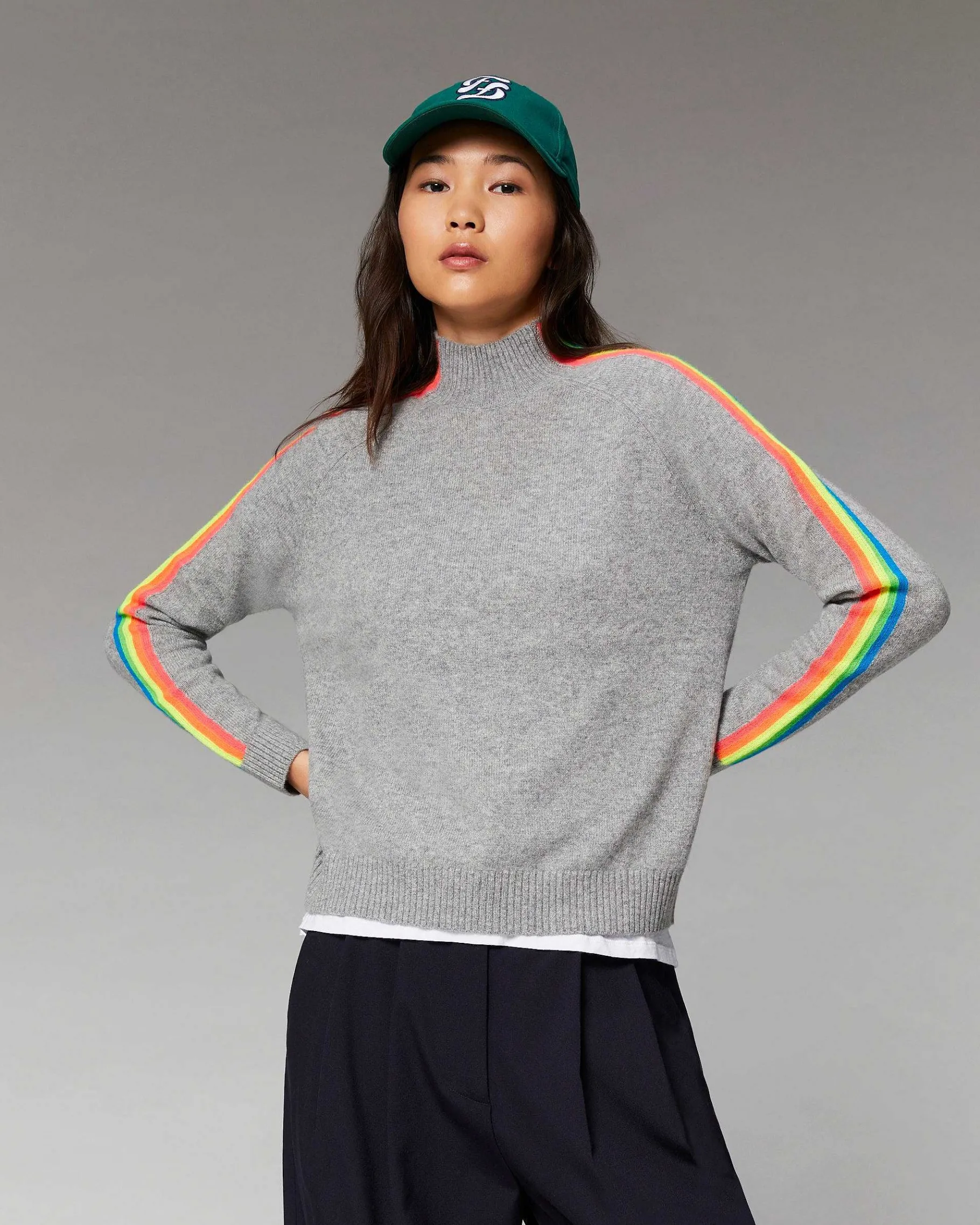 Outlet FROM FUTURE Pull Col Montant Bandes Manches Multicolore Leger Disco Blue