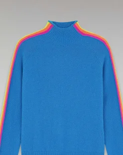 Outlet FROM FUTURE Pull Col Montant Bandes Manches Multicolore Leger Disco Blue