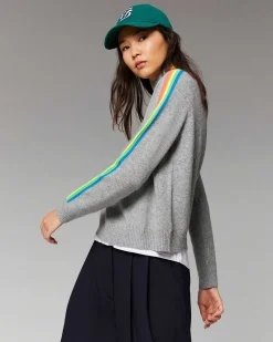Outlet FROM FUTURE Pull Col Montant Bandes Manches Multicolore Leger Disco Blue