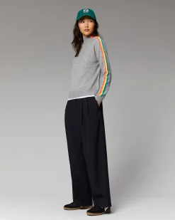 Online FROM FUTURE Pull Col Montant Bandes Manches Multicolore Leger Violet Fluo