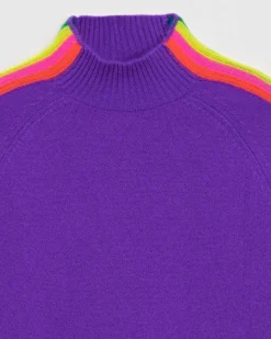 Online FROM FUTURE Pull Col Montant Bandes Manches Multicolore Leger Violet Fluo