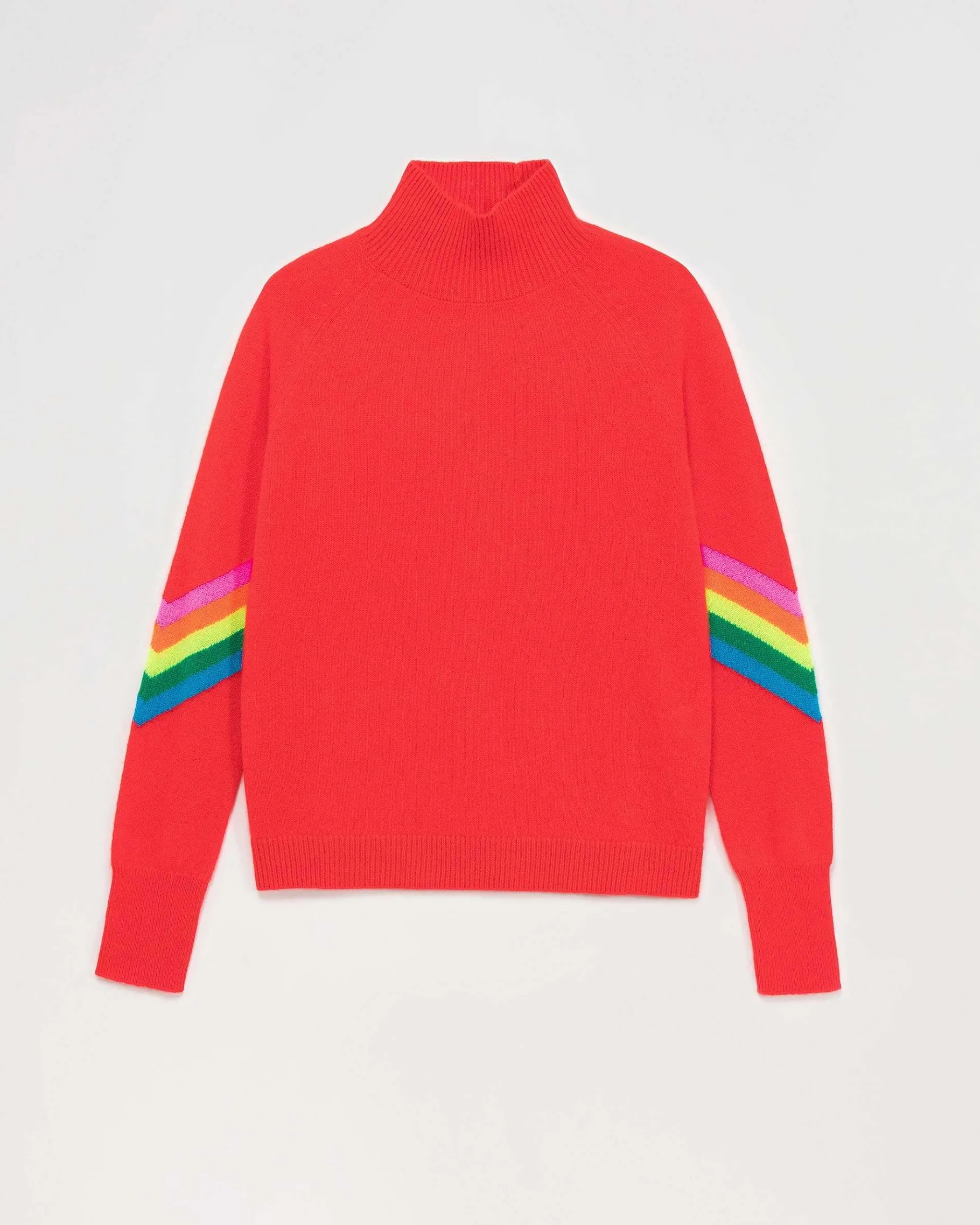 Sale FROM FUTURE Pull Col Montant Bandes Manches Multicolore Leger Rouge Vif