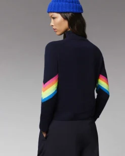 Sale FROM FUTURE Pull Col Montant Bandes Manches Multicolore Leger Rouge Vif