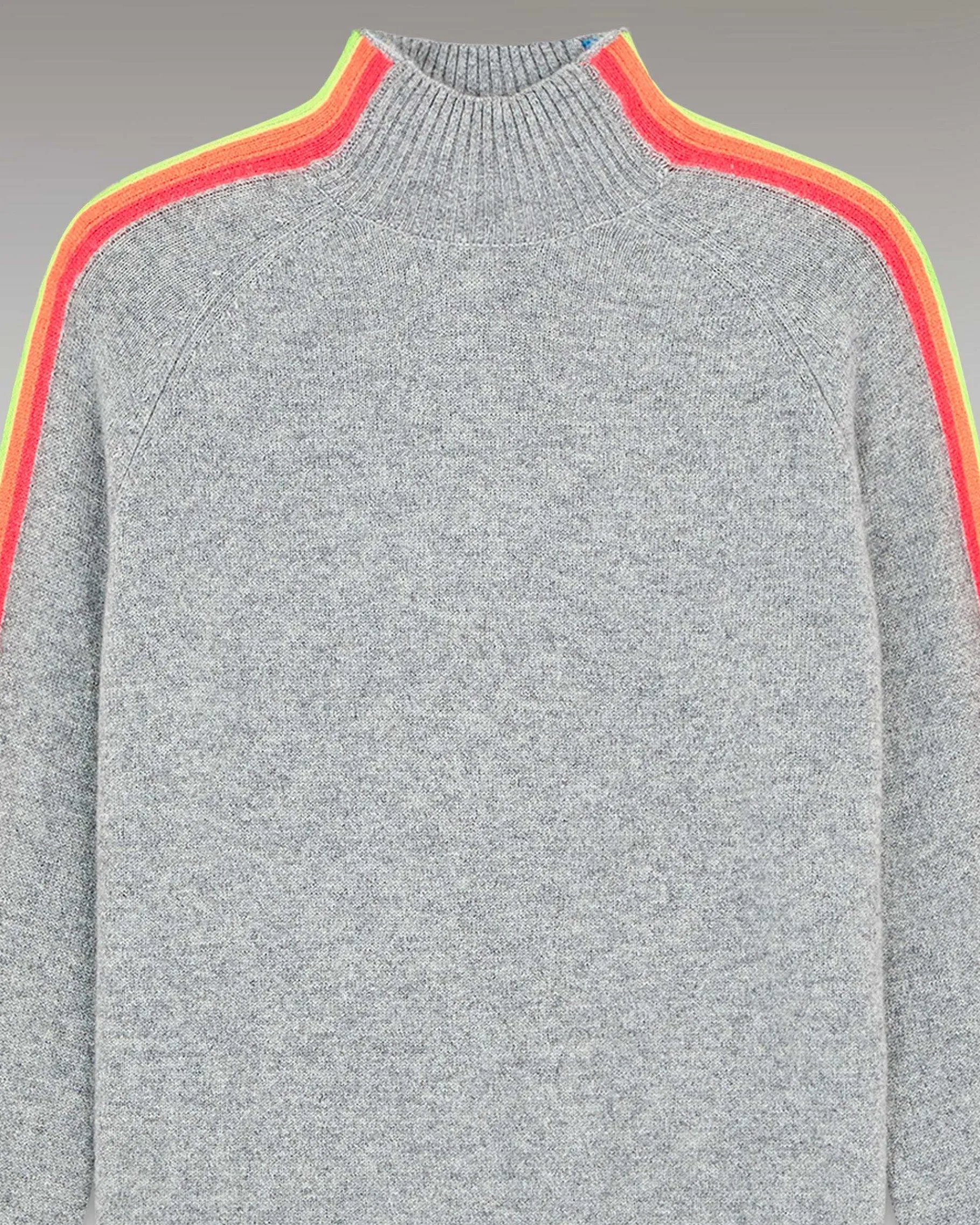 New FROM FUTURE Pull Col Montant Bandes Manches Multicolore Leger Gris Chine Fonce