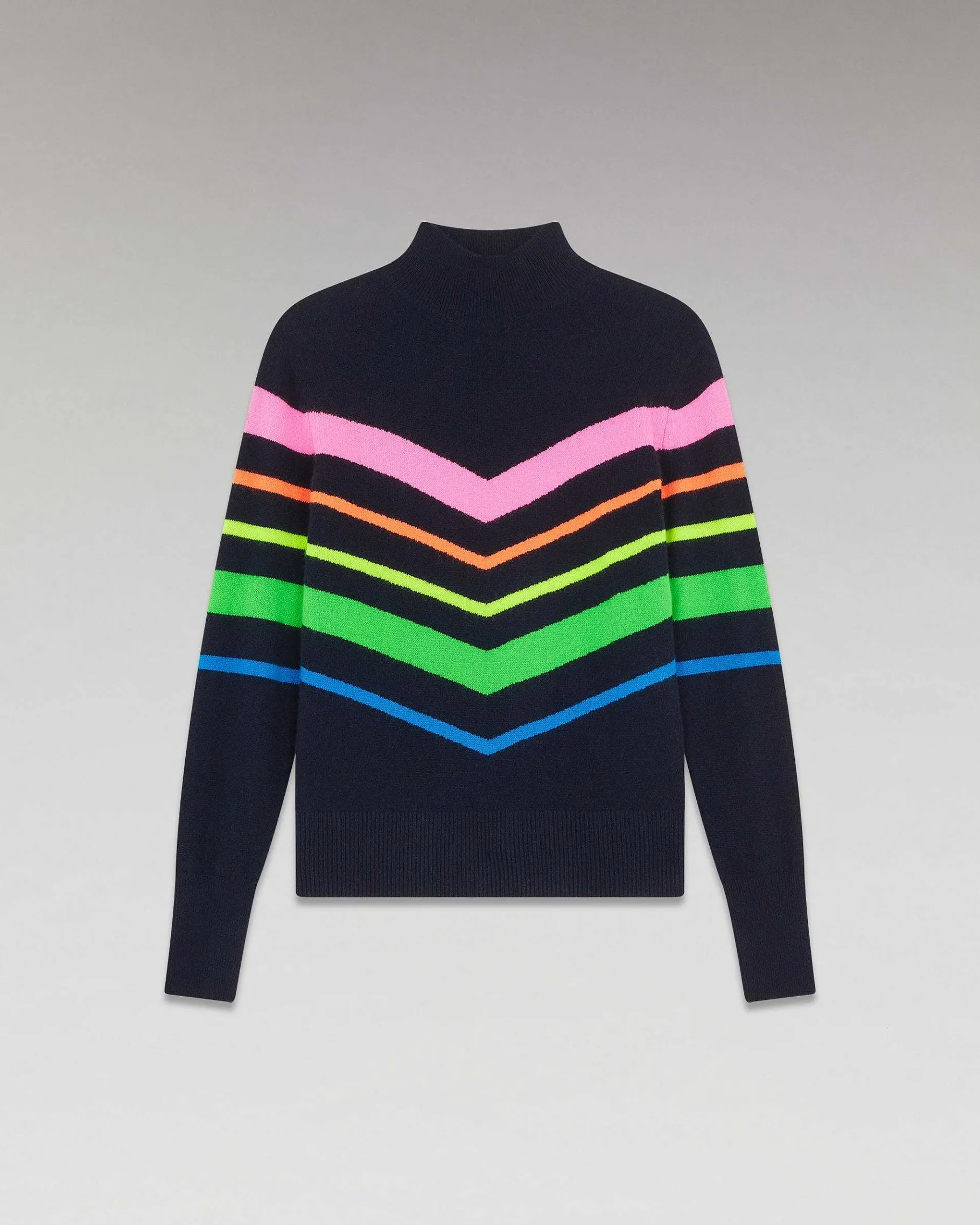 New FROM FUTURE Pull Col Montant Bandes Multicolore Leger Navy