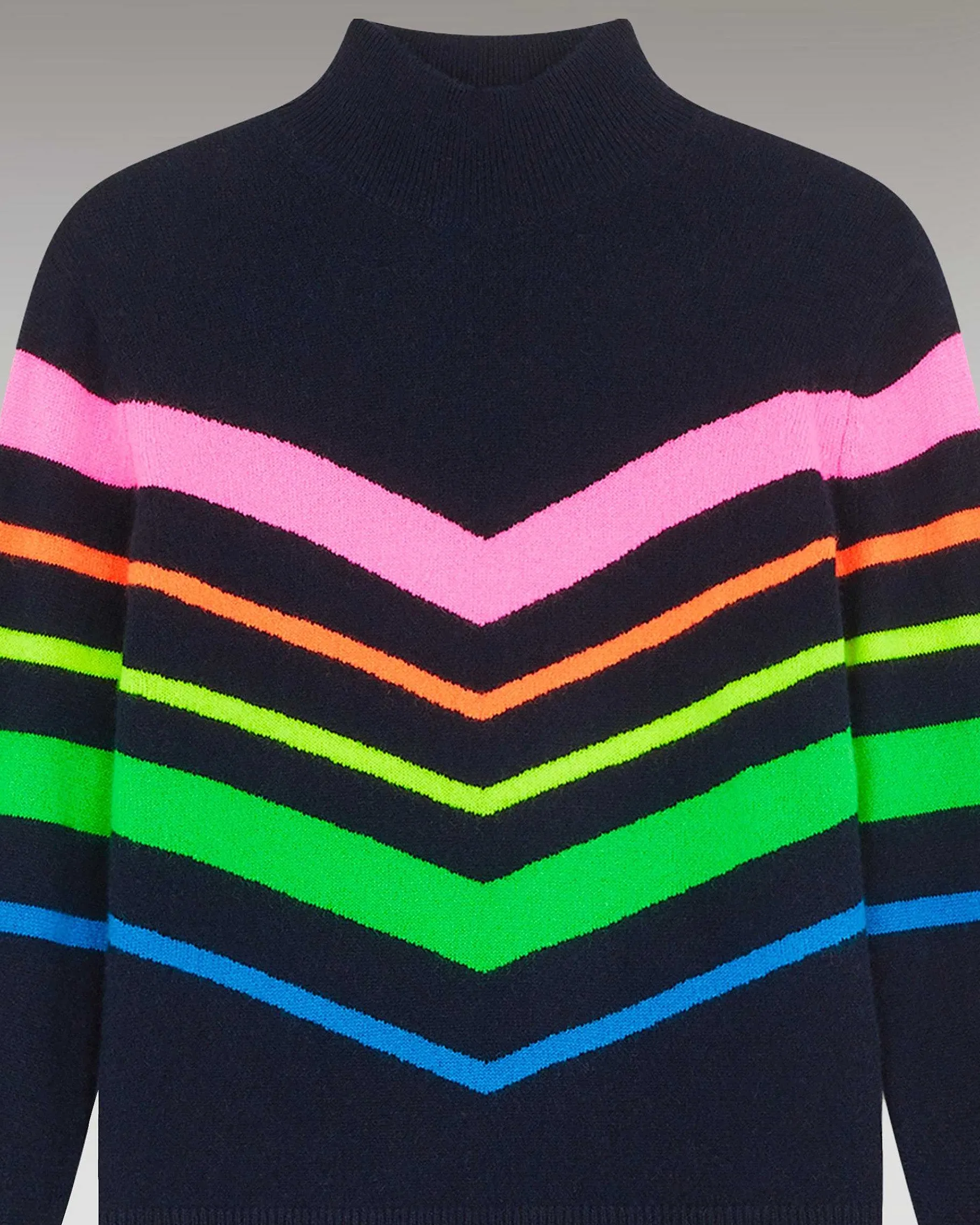 New FROM FUTURE Pull Col Montant Bandes Multicolore Leger Navy