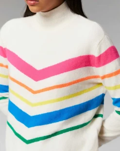 New FROM FUTURE Pull Col Montant Bandes Multicolore Leger Navy