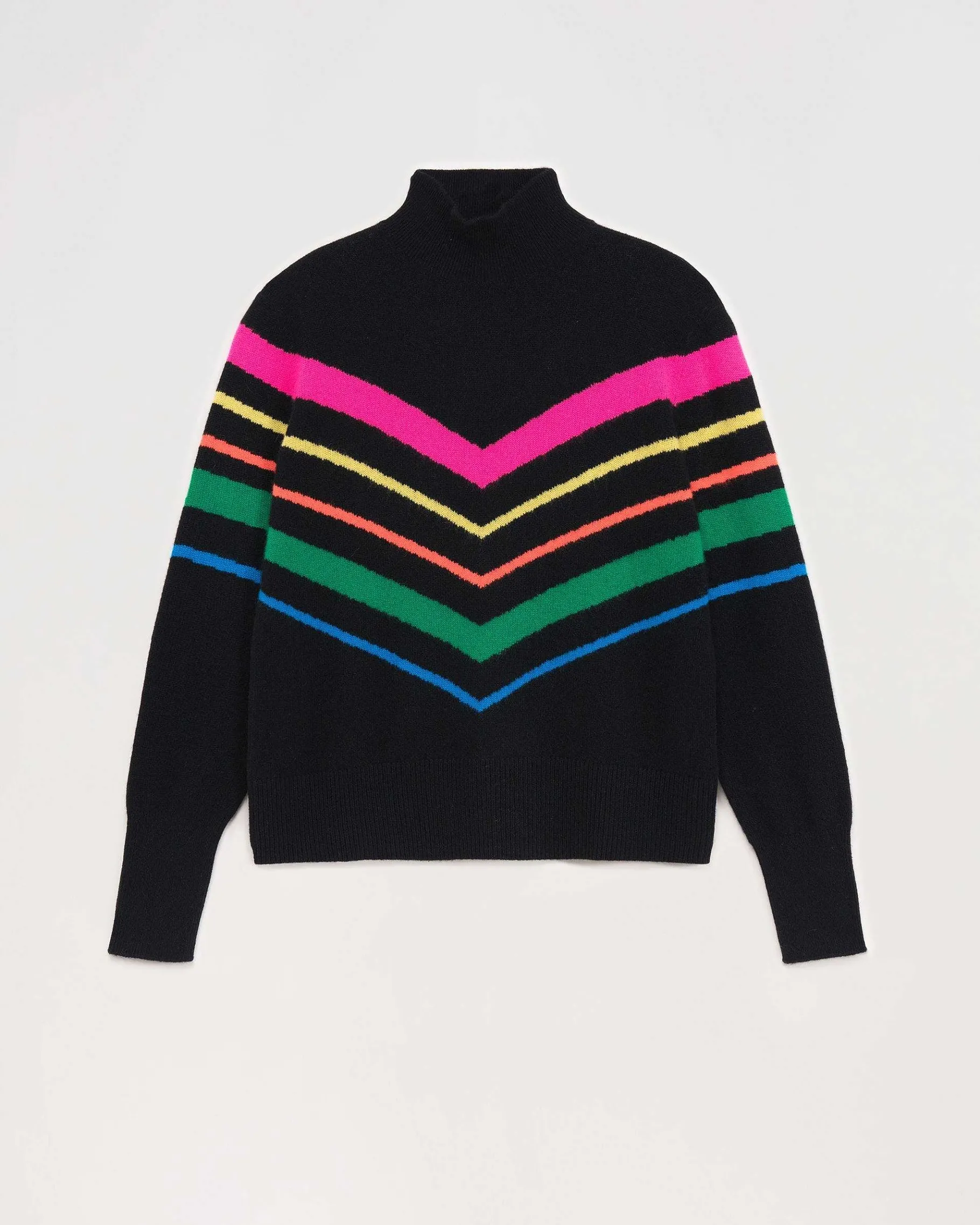 Sale FROM FUTURE Pull Col Montant Bandes Multicolore Leger Noir
