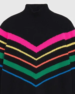 Sale FROM FUTURE Pull Col Montant Bandes Multicolore Leger Noir