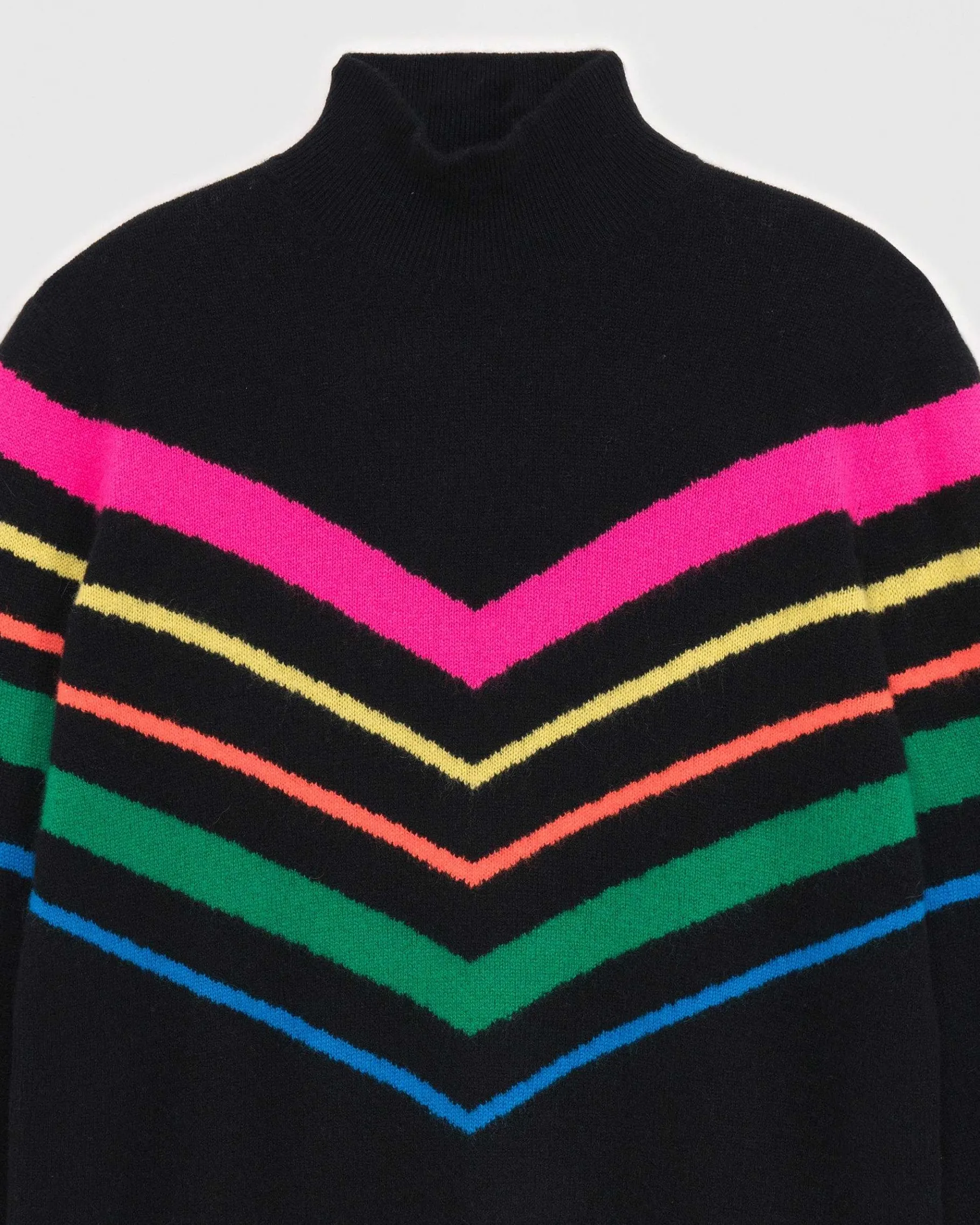 Sale FROM FUTURE Pull Col Montant Bandes Multicolore Leger Noir